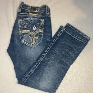 Rock Revival Men's Medium Blue Embroidered Pocket Relaxed Jeans